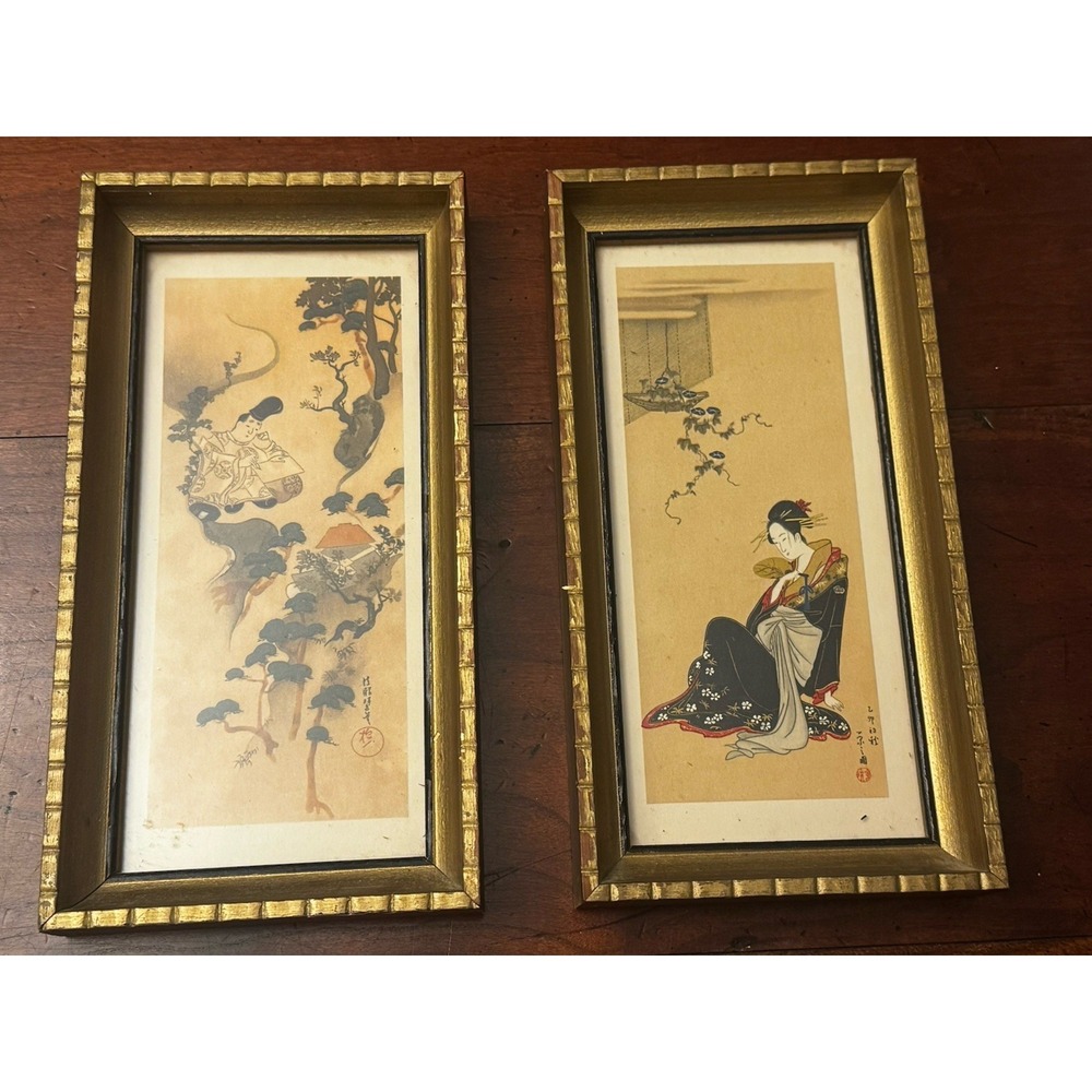 Set Of 2 Gold Framed Hosoda Eishi Woodblock Print A. Lambert Reproduction